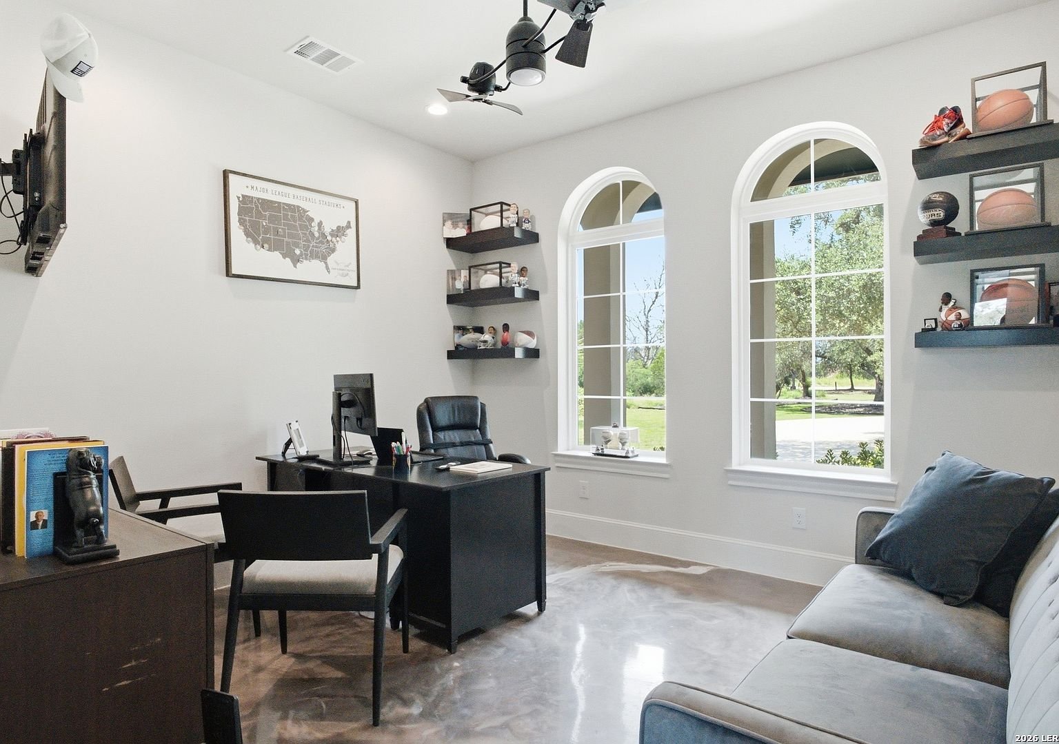 Office with built-in shelves
