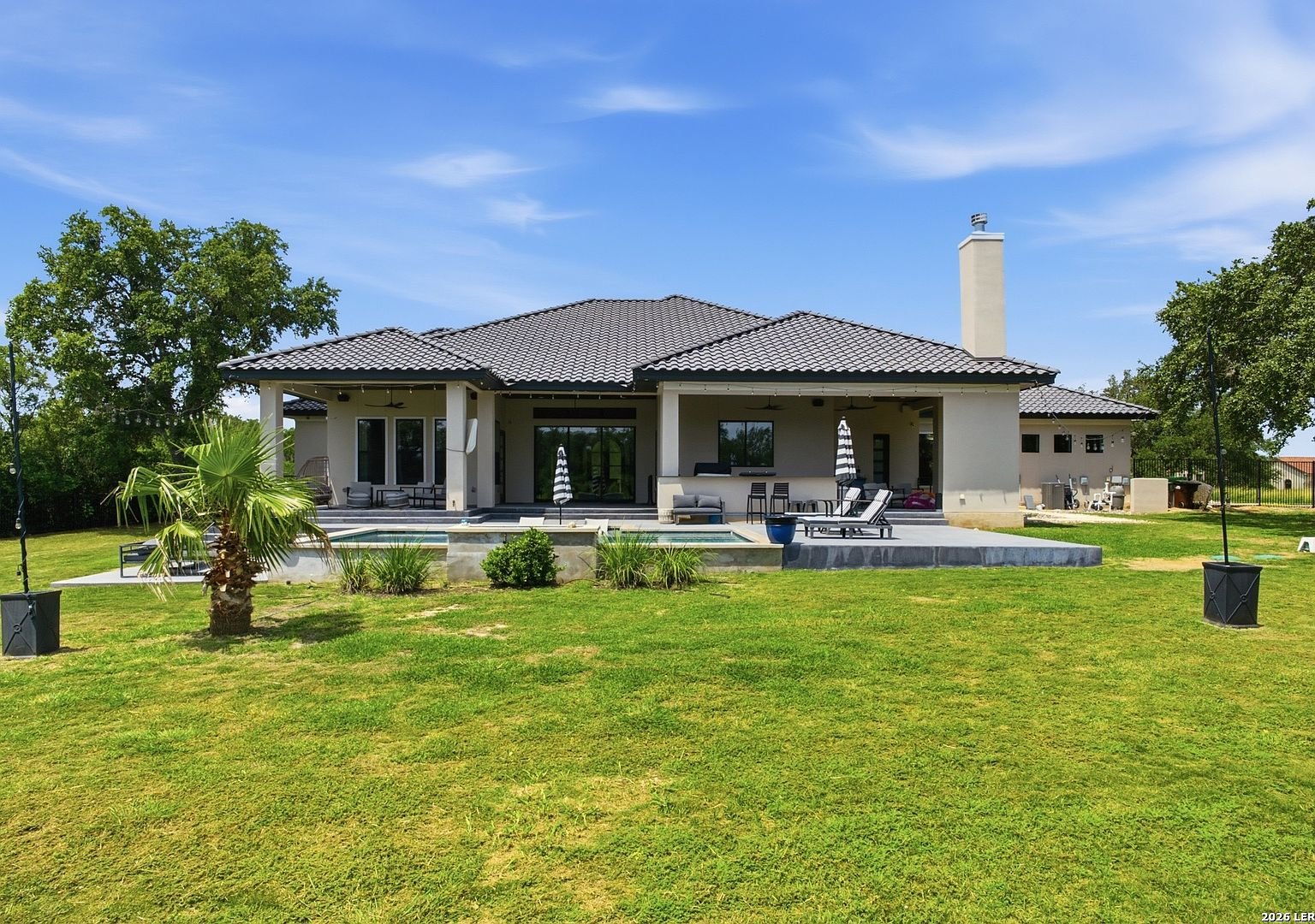 Aerial view of the rear lawn